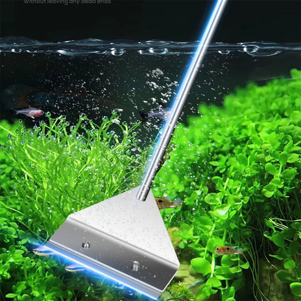 FanzyMarket stainless steel and carbon fiber fish tank algae scraper cleaning aquarium glass with ergonomic handle.