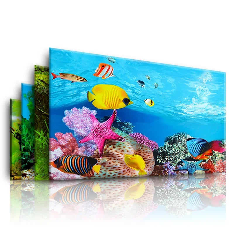 FanzyMarket 3D double-sided waterproof aquarium background sticker with ocean plants and fish tank aquatic scene, 50x80cm.