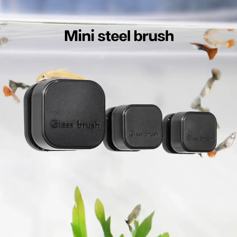 Mini square magnetic aquarium glass cleaner by FanzyMarket with scratch-resistant brush for small fish tanks.