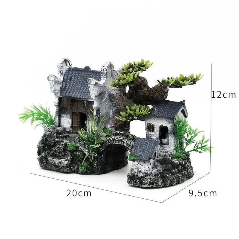 Resin aquarium landscape house ornament for fish tanks, colorful fish tank decoration by FanzyMarket for pet aquariums.