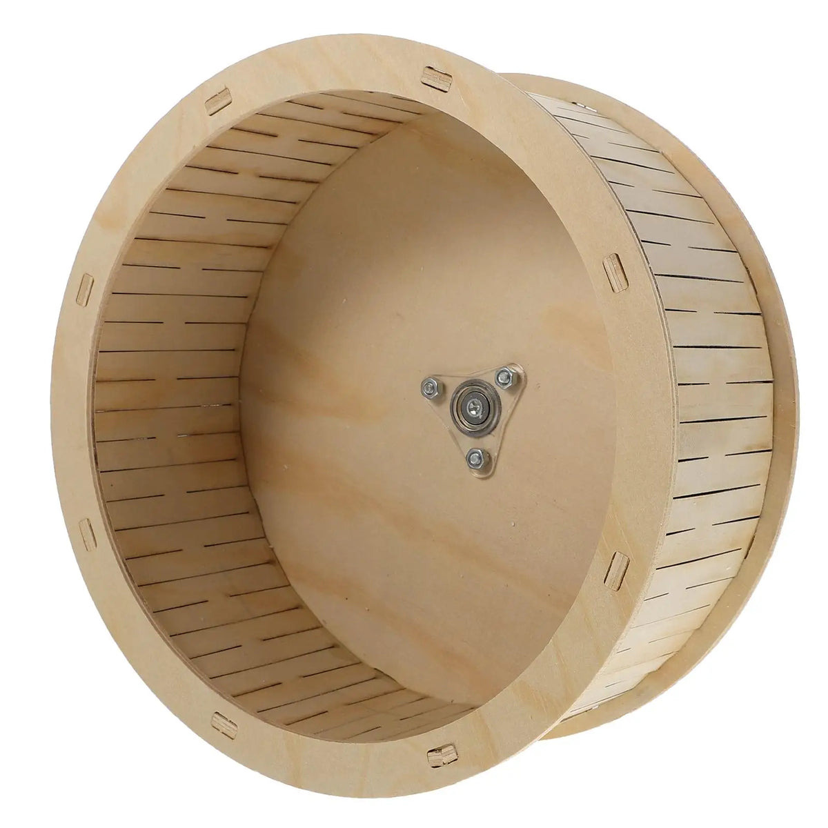 Natural wood hamster exercise wheel with silent bearing, 22 cm for hamsters, chinchillas, and guinea pigs, by FanzyMarket.