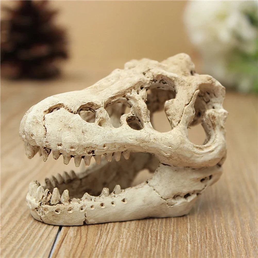 FanzyMarket resin mini dinosaur fossil and crocodile skull aquarium ornament, detailed small pet decor for fish tanks.
