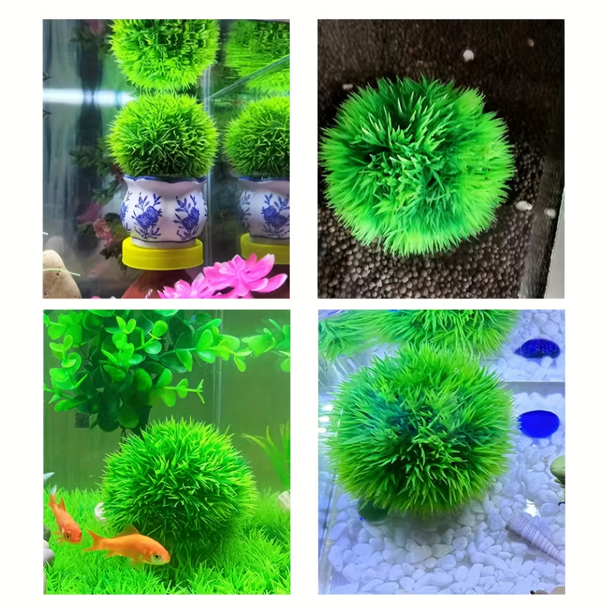 FanzyMarket faux aquarium grass ball, fade-resistant artificial water plant for fish tank decor in pet aquarium supplies.