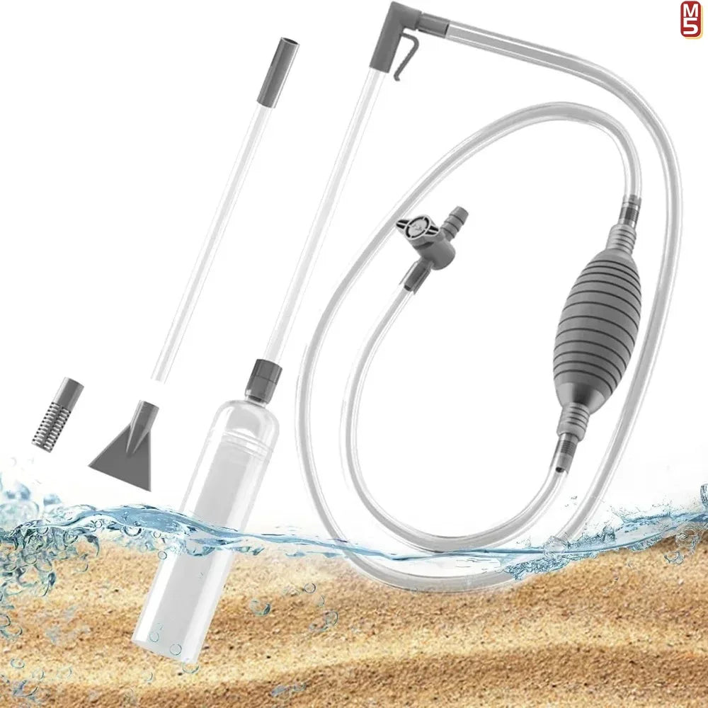 FanzyMarket aquarium gravel vacuum siphon kit with extension tube for large fish tanks, manual water change, and sand gravel cleaning.