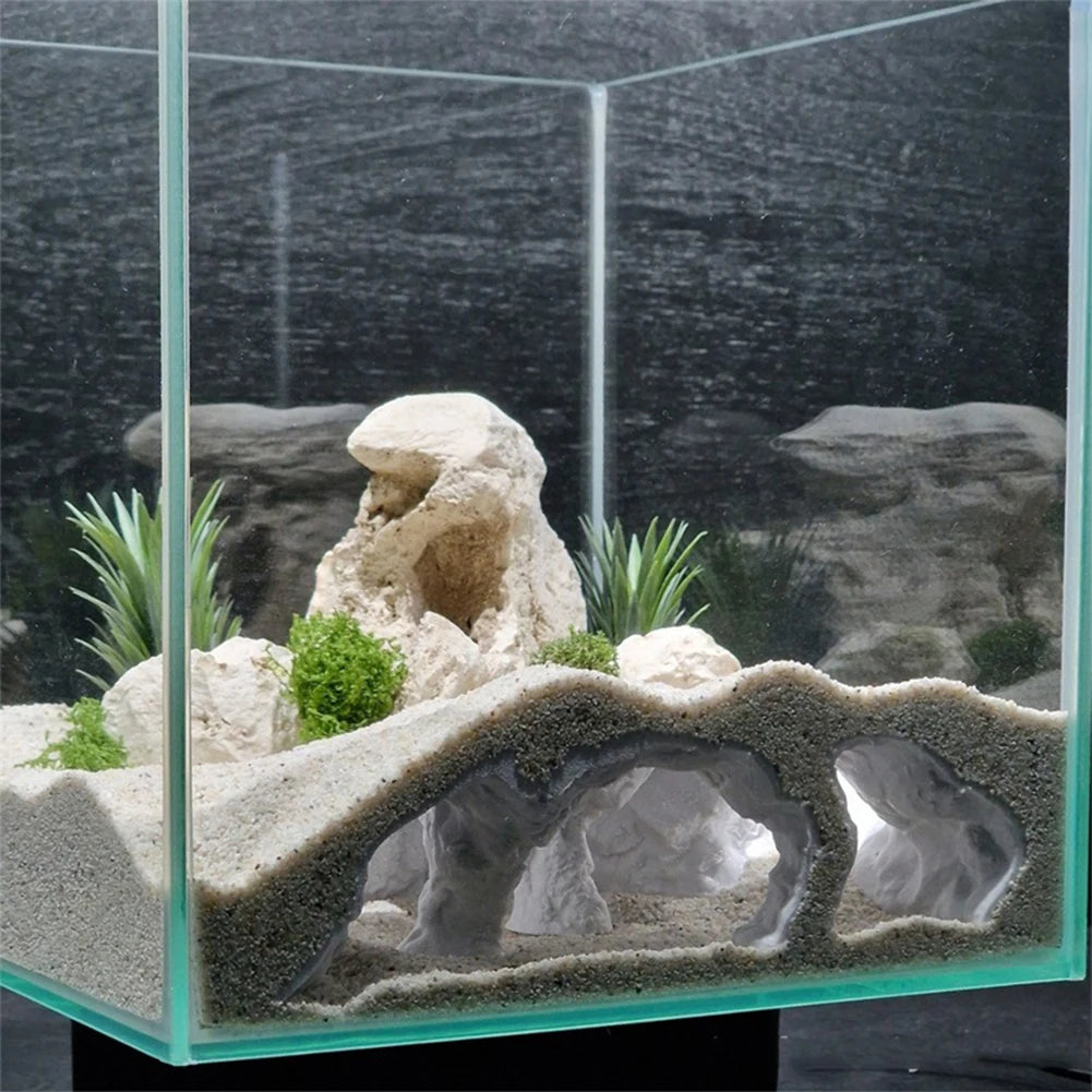 Light brown 3D printed aquarium cave hideout by FanzyMarket, a tunnel shelter for small and medium fish tanks.