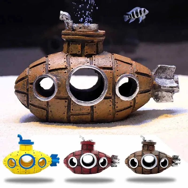 FanzyMarket resin submarine aquarium ornament, fish tank decoration and shrimp shelter, 13x6x9 cm, colorful mini underwater decor.