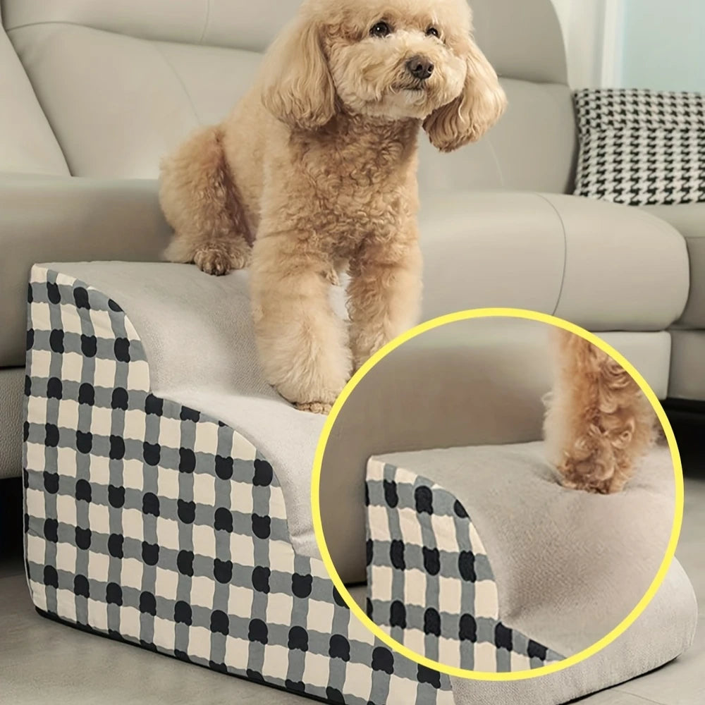 FanzyMarket high-density foam pet stairs with 2 or 3 steps, non-slip surface for dogs and cats, ideal for sofa or bed access.