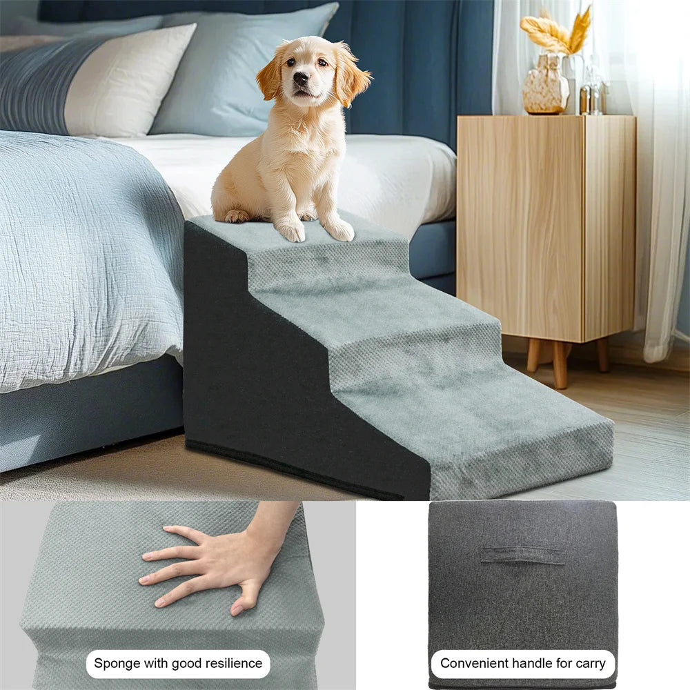 FanzyMarket pet stairs ramp with 3 and 4 steps, high-density foam, washable cover, non-slip design for dogs and cats.