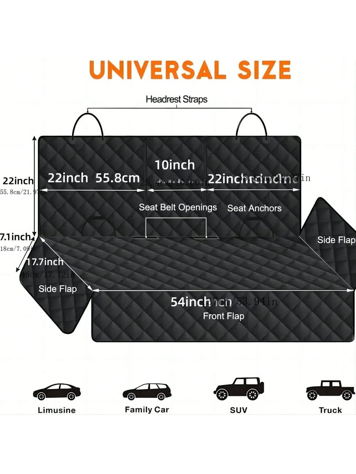 Waterproof FanzyMarket dog car seat cover and travel mattress with middle armrest, protects vehicle seats for small dogs during travel.