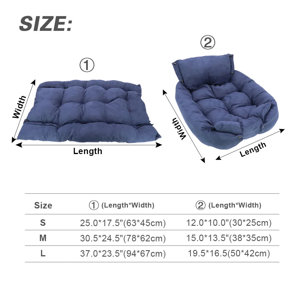 Blue 3-in-1 washable cotton pet bed mat for small to medium dogs and cats, soft cushion for cozy comfort.