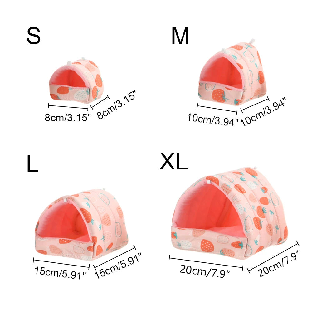 FanzyMarket plush hanging pet nest for small animals like hamsters, guinea pigs, and rabbits, cozy cartoon design in various sizes.