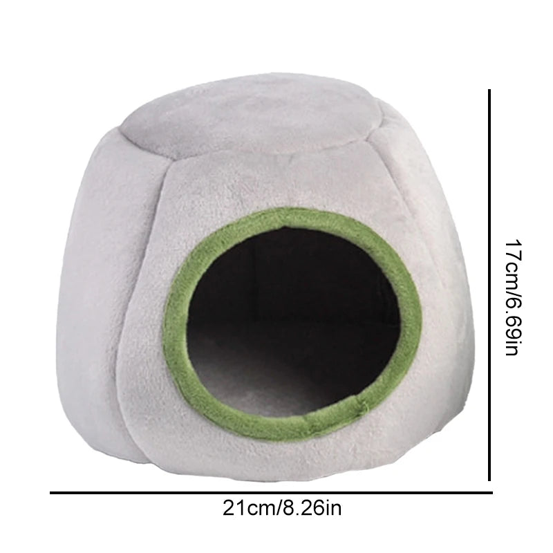 FanzyMarket plush small animal cave bed with cozy, winter-warm nest interior for hamsters, guinea pigs, rats, and hedgehogs.