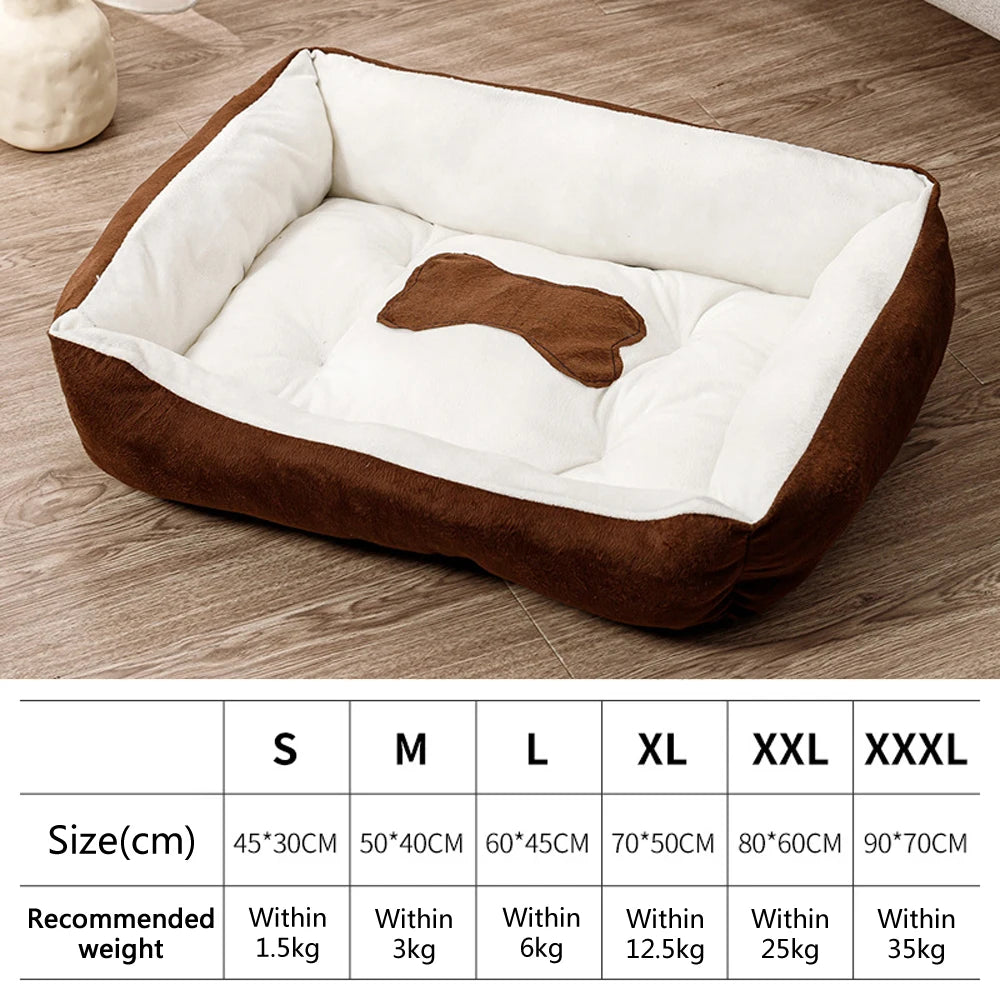 Gray plush winter pet bed for dogs and cats by FanzyMarket, thickened, breathable, with non-slip bottom, available in multiple sizes.