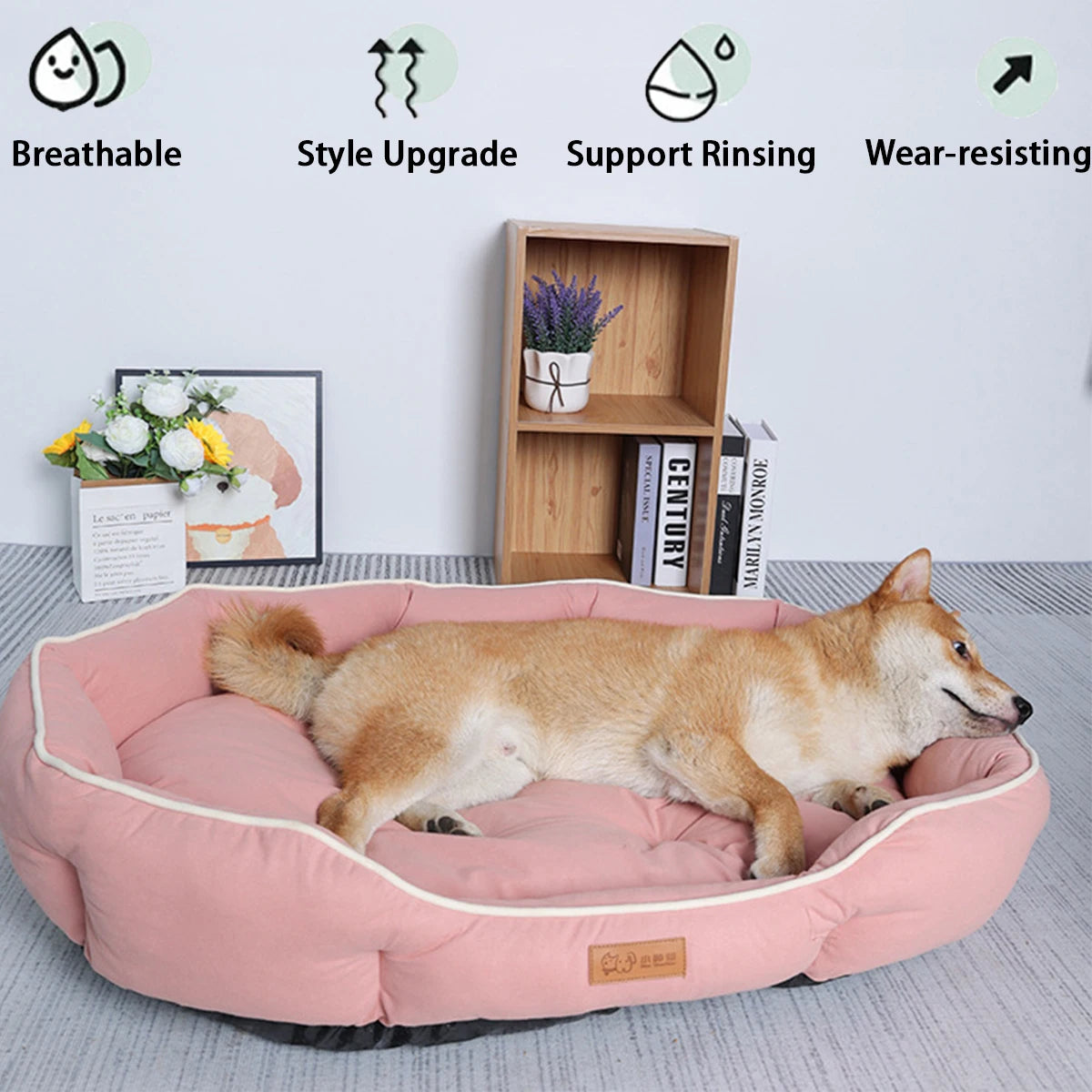 Large all-season cooling pet bed by FanzyMarket, breathable gray dog and cat pad for puppies, French Bulldogs, and small dogs.