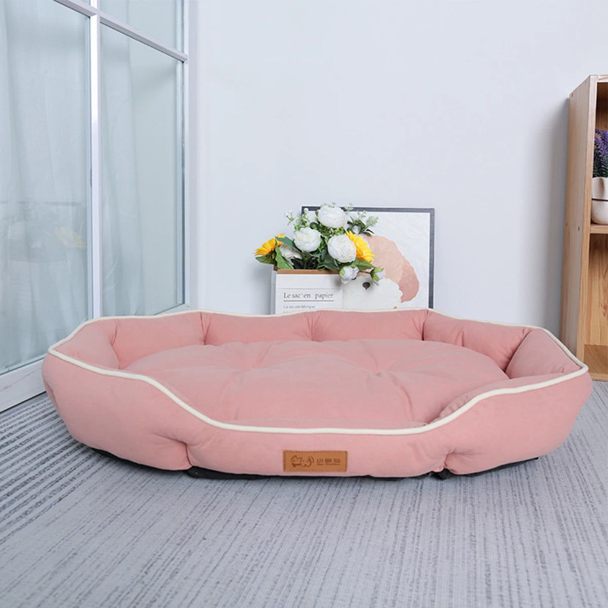 Large all-season cooling pet bed by FanzyMarket, breathable gray dog and cat pad for puppies, French Bulldogs, and small dogs.