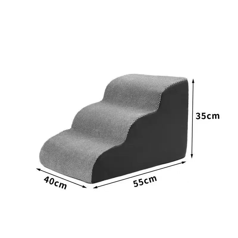 Grey 2- and 3-step pet stairs with washable memory foam and non-slip steps for dogs and cats by FanzyMarket.