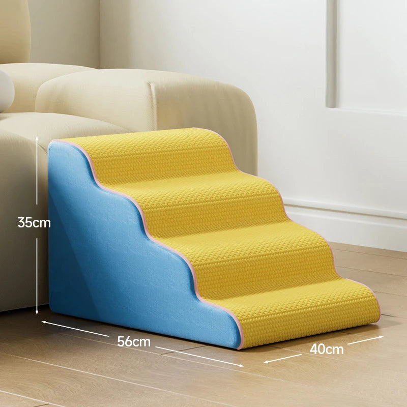 FanzyMarket 3/4-step pet stairs with memory foam, removable washable cover, non-slip surface for small dogs and cats.