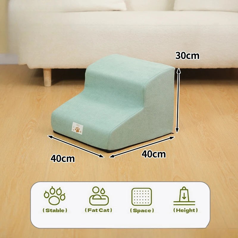 FanzyMarket 2/3-step pet stairs ramp with memory foam and washable PU cover for dogs and cats to reach sofas easily.