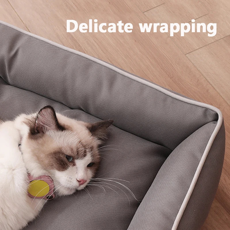FanzyMarket four-season square pet bed for dogs and cats, waterproof, thickened, bite-resistant sofa mattress in light gray, XL size.