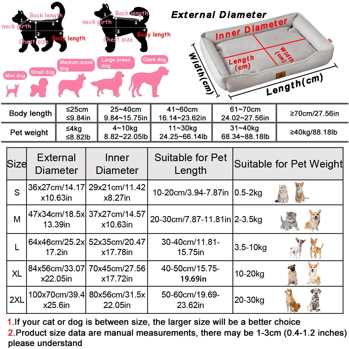 FanzyMarket four-season square pet bed for dogs and cats, waterproof, thickened, bite-resistant sofa mattress in XL size.