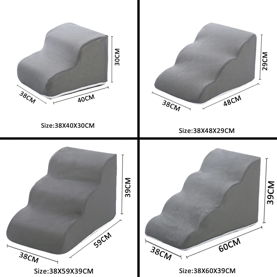 FanzyMarket 2/3/4-step pet ramp and ladder in light grey, non-slip, removable sofa bed stairs for dogs and cats.