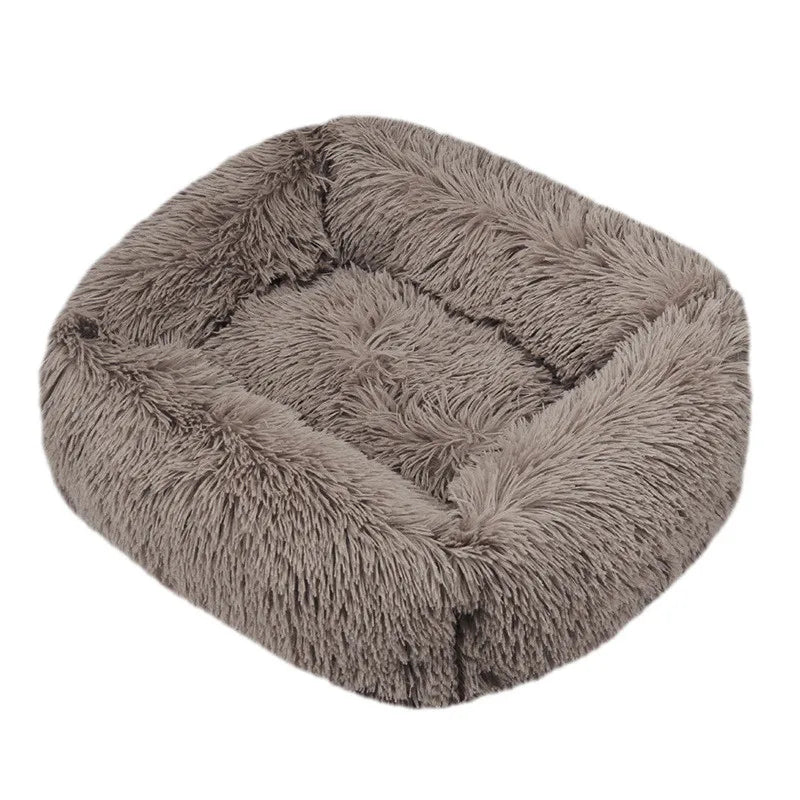 Light pink luxury plush square dog bed by FanzyMarket, calming washable pet mat for small to large dogs, 66cm x 55cm.