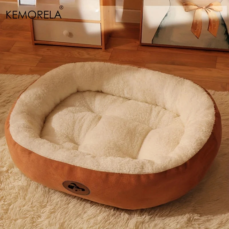 FanzyMarket plush oval pet bed for dogs and cats, thickened, machine washable, all-season cushion for small to large breeds.