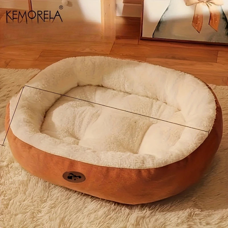 FanzyMarket plush oval pet bed for dogs and cats, thickened, machine washable, all-season cushion for small to large breeds.