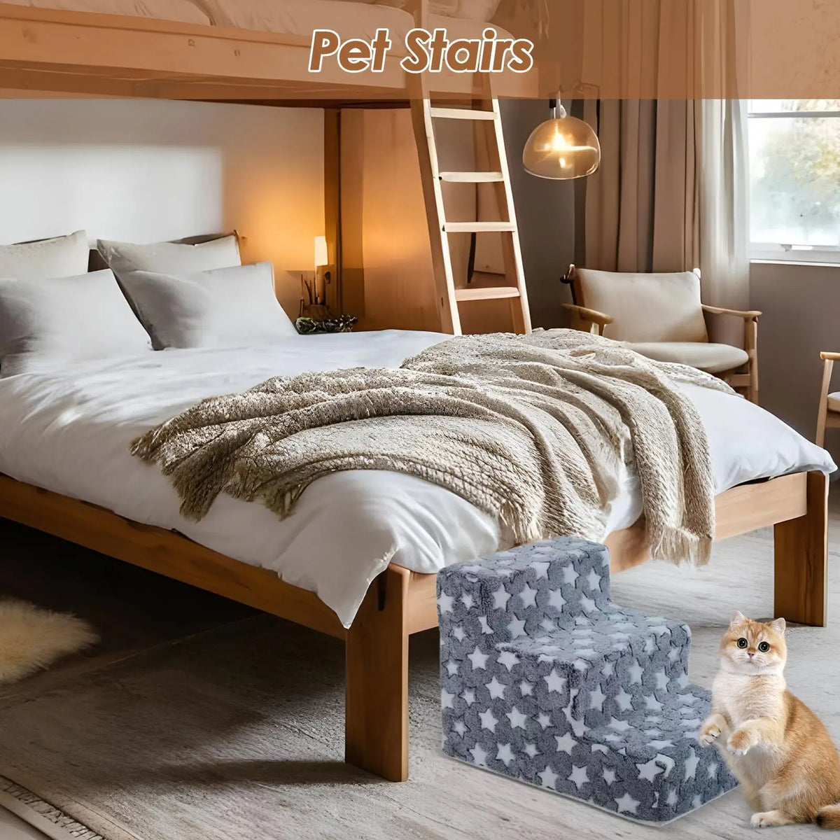 Red removable washable pet stairs for cats and small dogs with non-slip surface, designed for sofas and beds by FanzyMarket.
