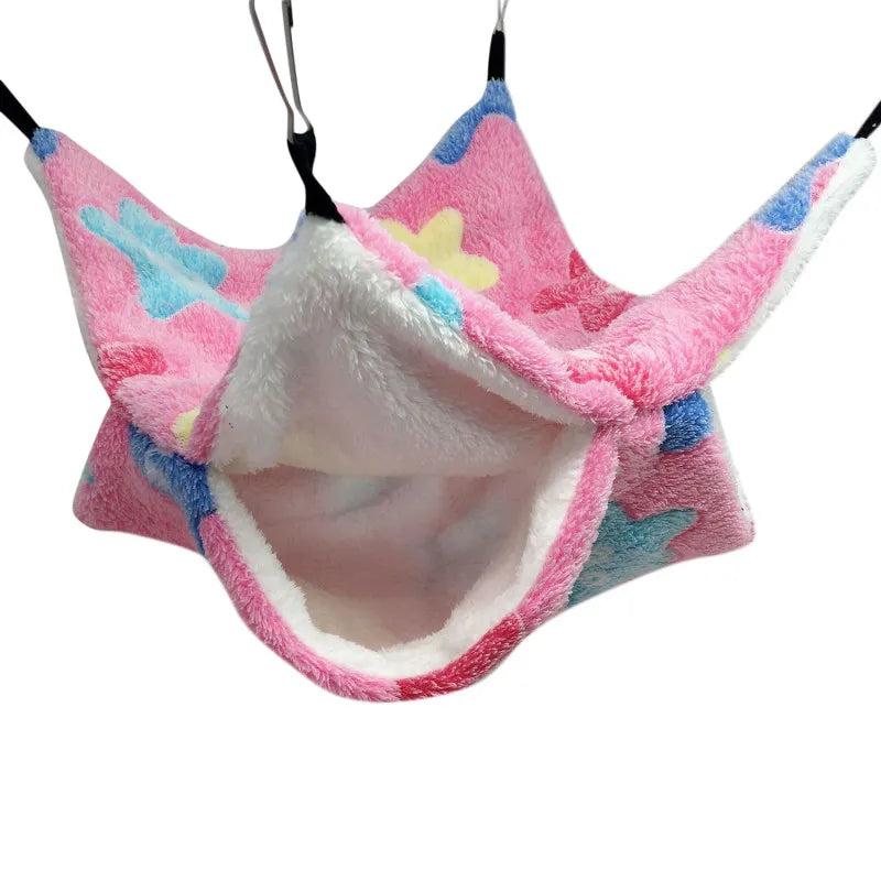 FanzyMarket fleece hammock hideout for small pets like hamsters, guinea pigs, sugar gliders, and rats in starfish green.