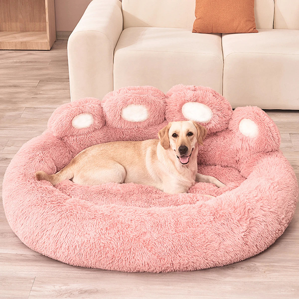 Large fluffy winter Pet Bed by FanzyMarket, plush dog and cat sofa bed with cozy, soft material for comfort and warmth.
