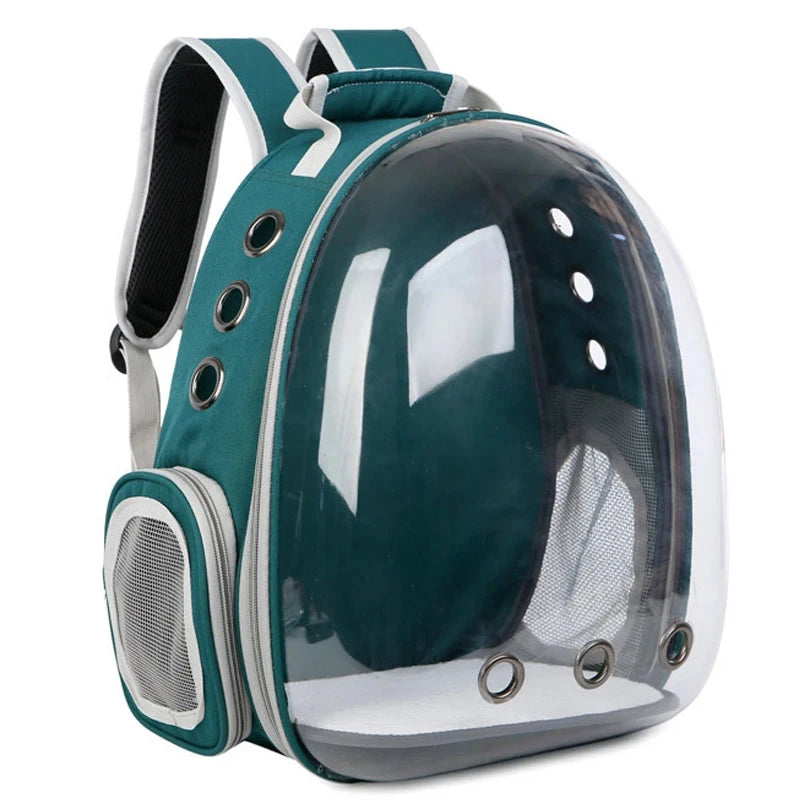 Transparent Bubble Pet Carrier Backpack for cats and small pets by FanzyMarket, breathable travel carrier with zipper and comfortable design.