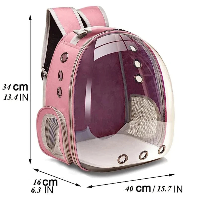 FanzyMarket transparent bubble pet carrier backpack for cats and small pets, breathable with zipper and comfortable for travel.
