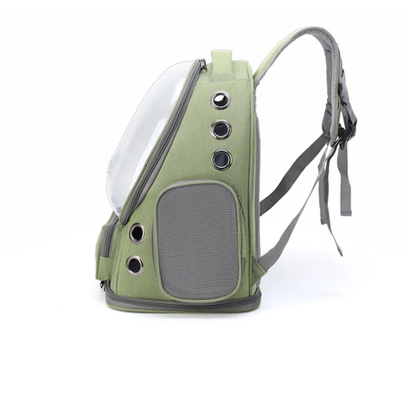 FanzyMarket transparent foldable pet carrier backpack with shoulder strap, ideal for small cats and dogs, 42x27x34 cm, clear design.