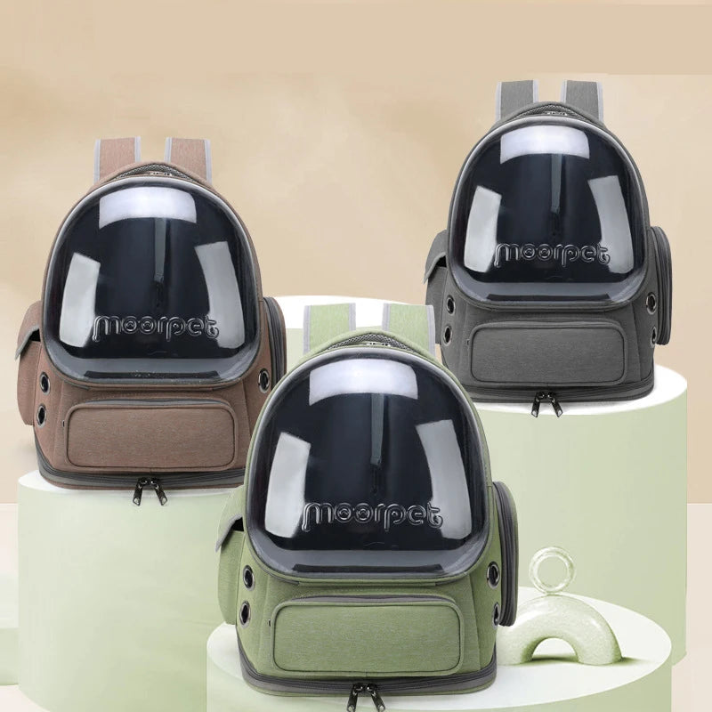 FanzyMarket transparent foldable pet carrier backpack for small cats and dogs, with shoulder strap and clear design.