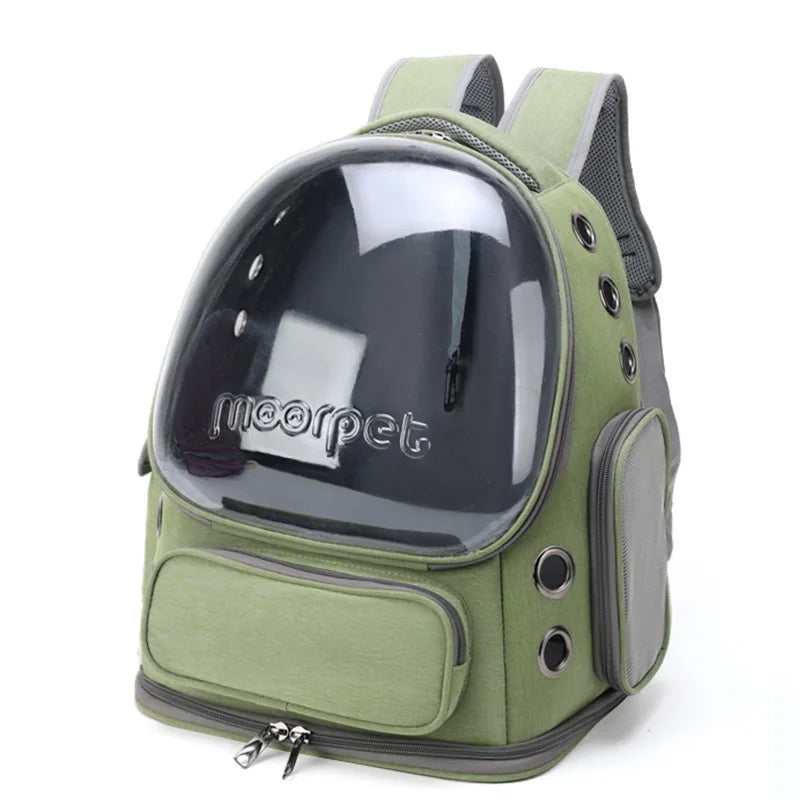 FanzyMarket transparent foldable pet carrier backpack for cats and small dogs, with shoulder strap and clear design.