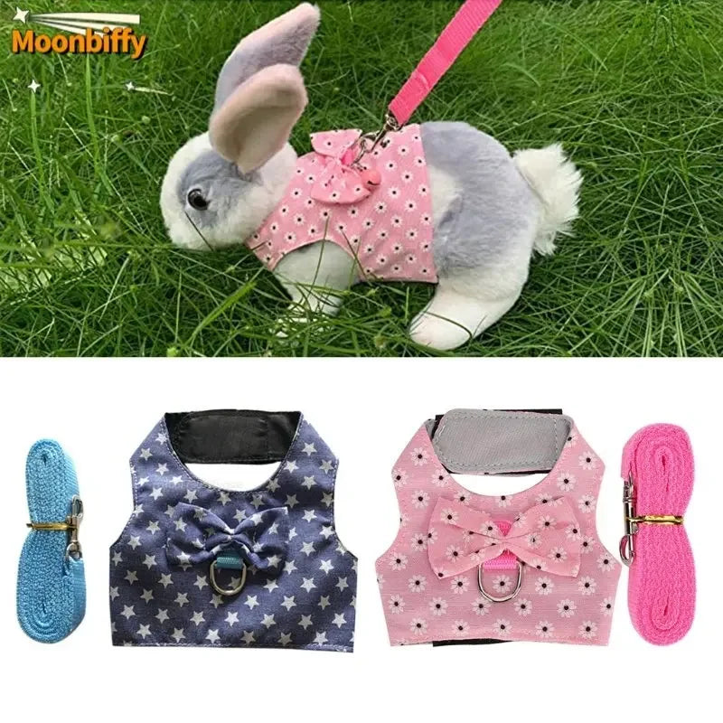 FanzyMarket small animal vest harness and leash set for rabbits, kittens, guinea pigs, adjustable breathable cotton, available in three sizes.