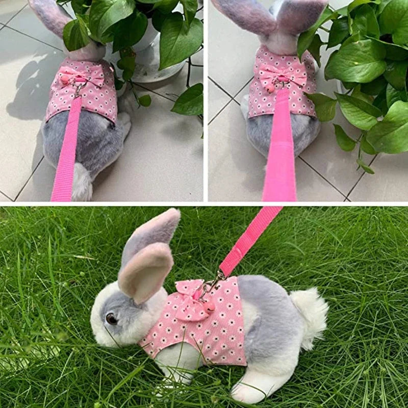 FanzyMarket small animal vest harness and leash set for rabbits, kittens, guinea pigs, adjustable breathable cotton in three sizes.