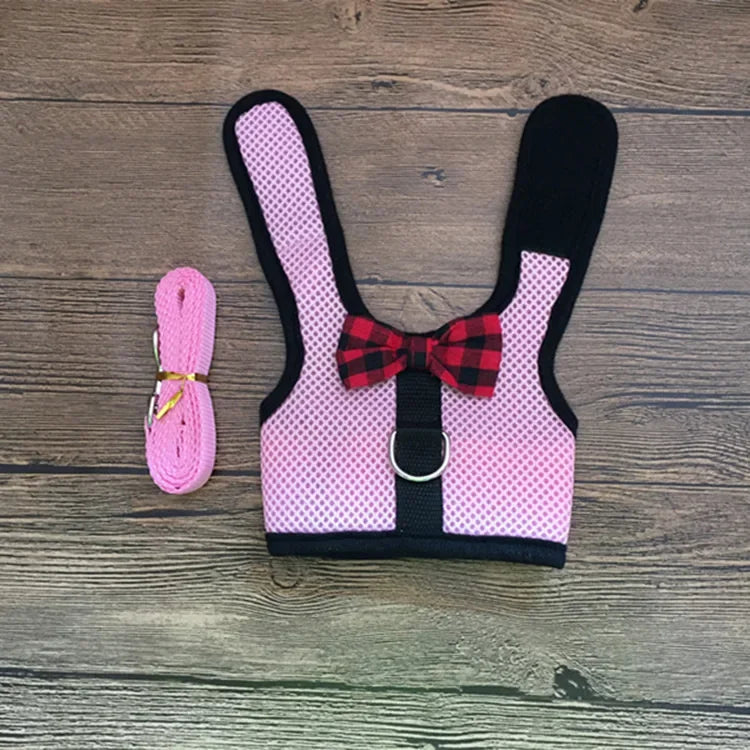 FanzyMarket small animal vest harness and leash set for rabbits, kittens, guinea pigs in adjustable breathable cotton, available in three sizes.
