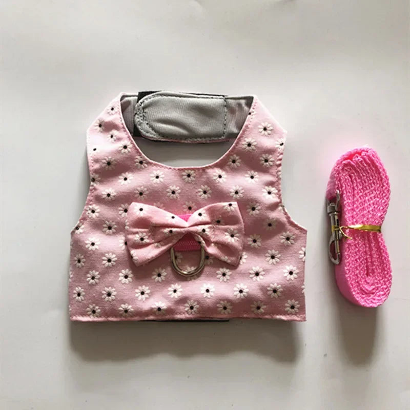 FanzyMarket small animal vest harness and leash set for rabbits, kittens, and guinea pigs, adjustable breathable cotton in three sizes.