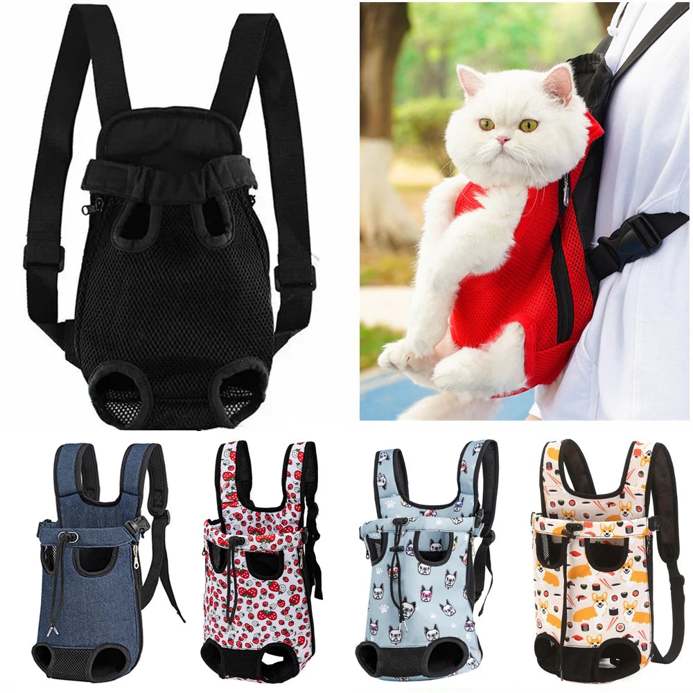 FanzyMarket adjustable double-shoulder pet carrier backpack for small dogs and cats, breathable and hands-free for travel and hiking.
