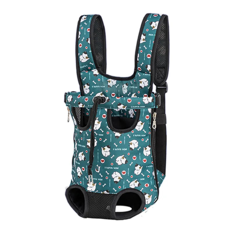 FanzyMarket adjustable double-shoulder pet carrier backpack for small dogs and cats, breathable, hands-free travel and hiking bag.