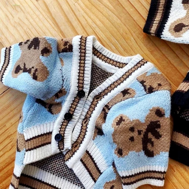 FanzyMarket striped beige cotton cardigan sweater for small dogs and cats, warm pet coat for Chihuahua, puppy, or kitten.