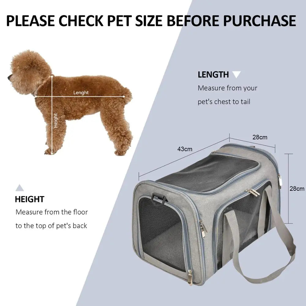 FanzyMarket airline-approved soft-side pet carrier backpack for small dogs and cats, black, L size 50x34x34cm for pets up to 12kg.