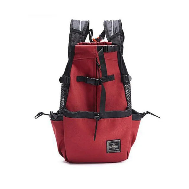 Black breathable mesh dog carrier backpack by FanzyMarket, designed for travel, hiking, and motorcycle rides with pets.