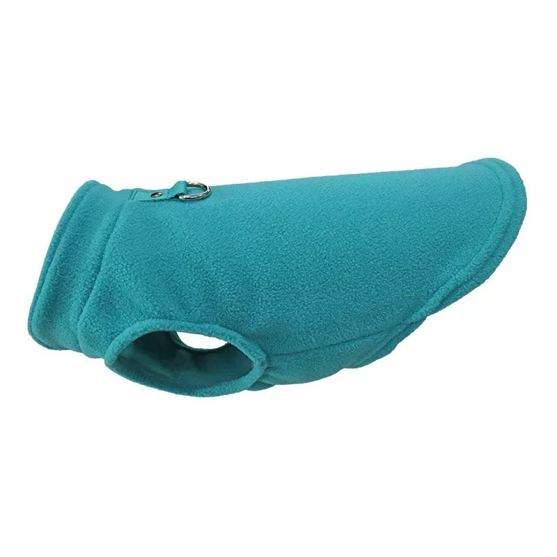 Black winter fleece pet jacket vest with D-ring for small dog or cat, ideal for Chihuahua and French Bulldog.