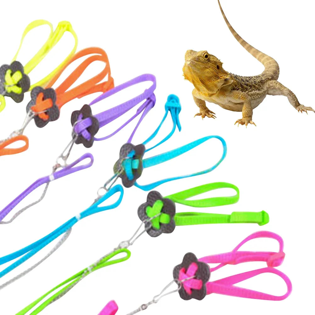 Blue adjustable lizard leash for small reptiles and exotic pets, 1.2 meters nylon traction rope from FanzyMarket.