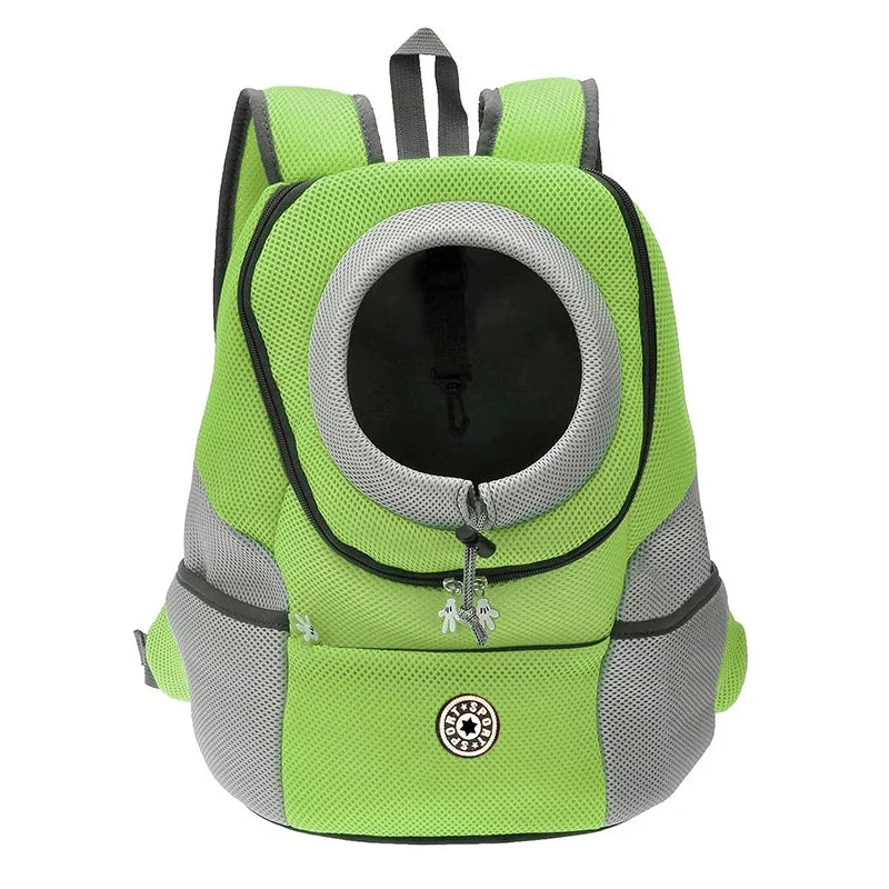 Blue FanzyMarket double-shoulder pet carrier backpack for small dogs, breathable travel bag, fits pets up to 12 kg.