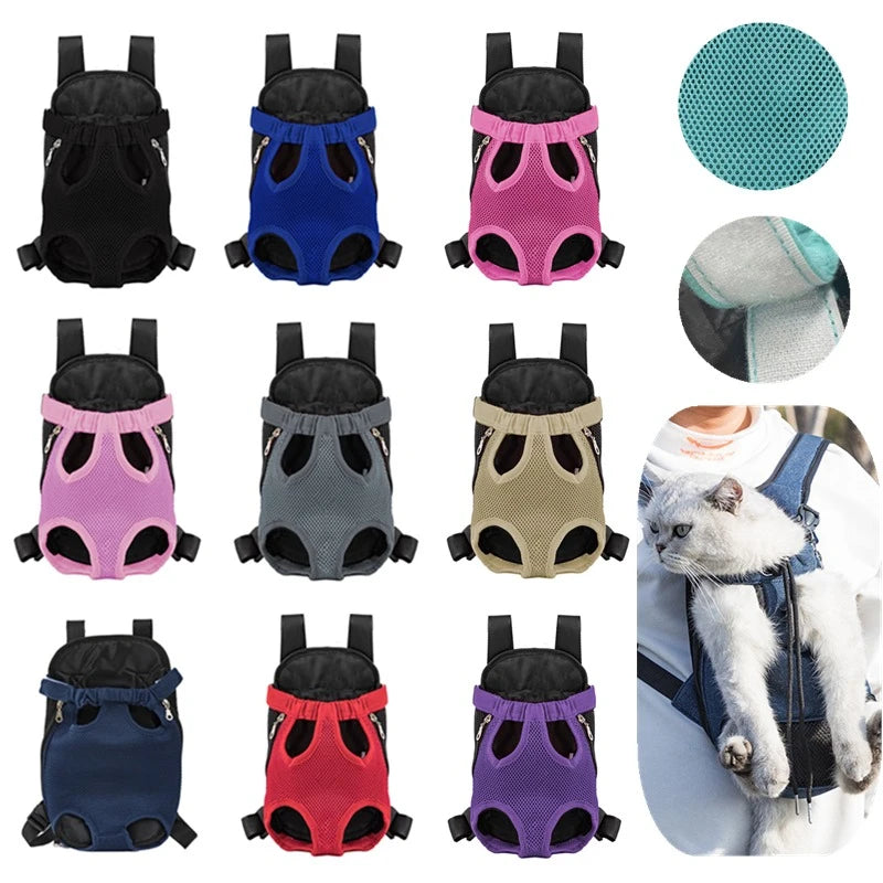 FanzyMarket breathable double-shoulder pet carrier backpack with mesh front, ideal for small dogs and cats on travel.