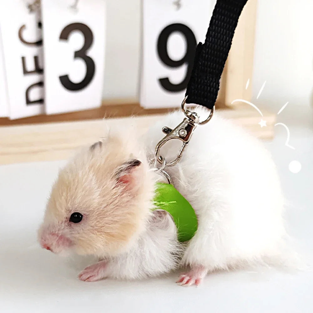 FanzyMarket 4-pack escape-proof small animal harness and leash set for hamsters, sugar gliders, and squirrels in brown.